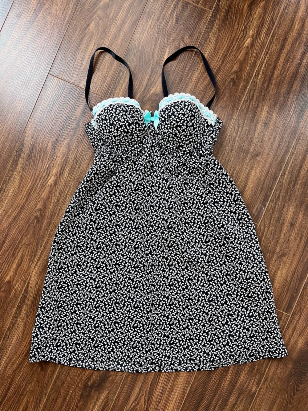 Jacob Floral Slip Dress with Lace and Mint Bow